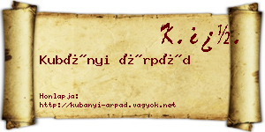 Kubányi Árpád névjegykártya