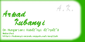 arpad kubanyi business card